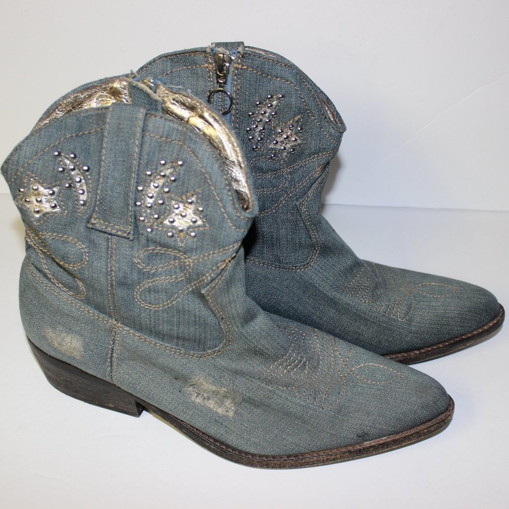 Zigi Soho Denim Western Boots with Silver Accents